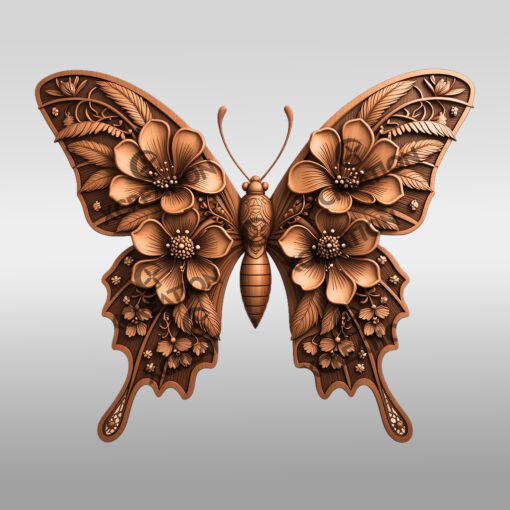Fichier de gravure laser 3D d'illusion de fleur papillon, design artistique de décoration intérieure.