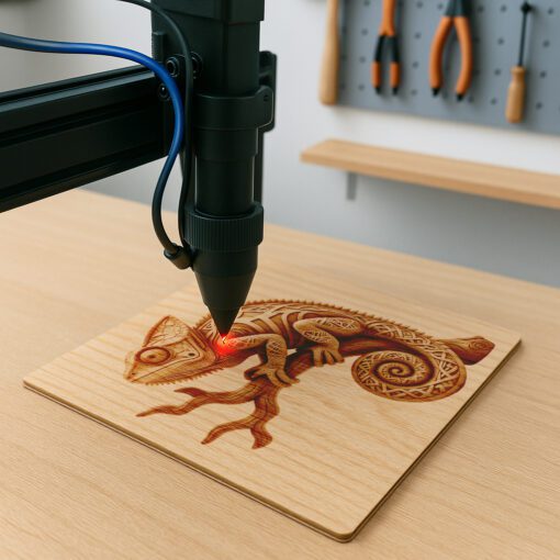 Fichier de gravure laser d'illusion 3D de caméléon, design d'art animalier de branche pour projets – Image 2