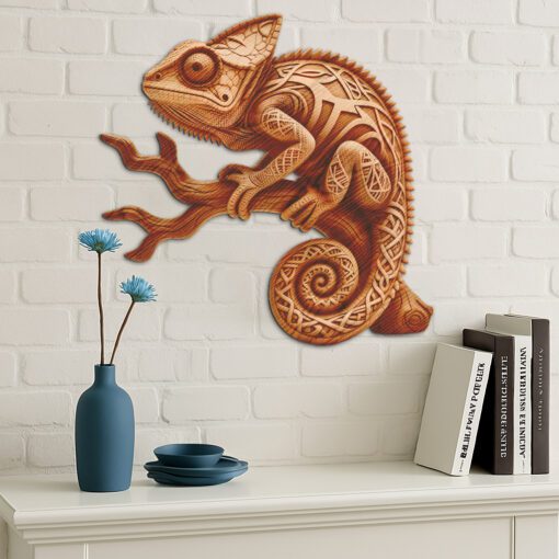 Fichier de gravure laser d'illusion 3D de caméléon, design d'art animalier de branche pour projets – Image 4