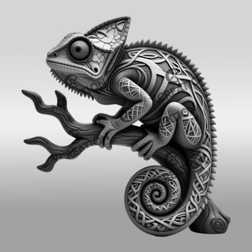 Fichier de gravure laser d'illusion 3D de caméléon, design d'art animalier de branche pour projets – Image 6