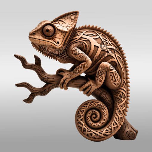 Fichier de gravure laser d'illusion 3D de caméléon, design d'art animalier de branche pour projets
