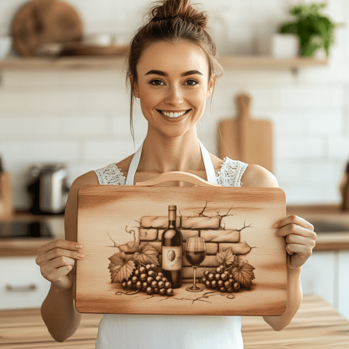 Design di incisione per tagliere di salumi, arte su bottiglia di vino retrò, decorazione per cucina con muro di mattoni - immagine 3