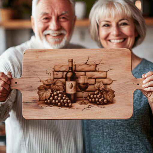 Charcuterie Board Engraving Design, Retro Wine Bottle Art,