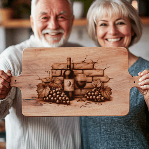 Design di incisione per tagliere di salumi, arte su bottiglia di vino retrò, decorazione per cucina con muro di mattoni - immagine 4