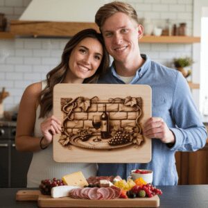 Charcuterie Board Engraving Design, Retro Wine Bottle, Brick