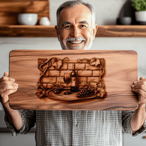 Disegno incisione tagliere di salumi, bottiglia di vino retrò, muro di mattoni, decorazione per cucina - immagine 5