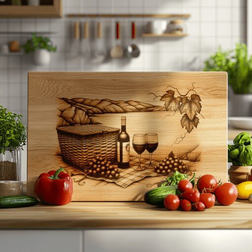 Charcuterie Board Engraving File, 3D Retro Wine Bottle,