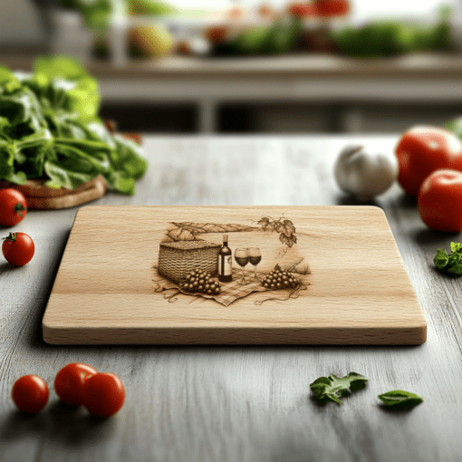 File di incisione per tagliere di salumi, bottiglia di vino retrò 3D, uva, decorazione da cucina - immagine 6