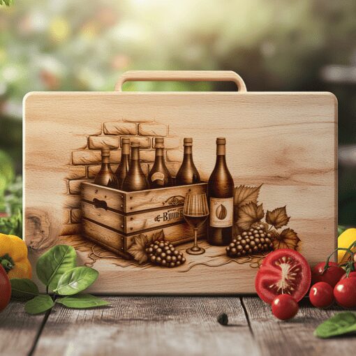Charcuterie Board Engraving File, Retro Wine Bottles, Brick
