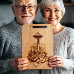 Charcuterie Board Engraving, Hotdog Stand and Space Needle,