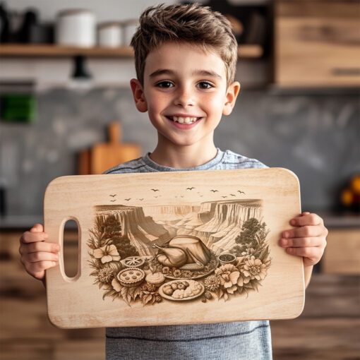 Grabado de tabla de embutidos, Fiesta de Acción de Gracias, Decoración de arte láser del Gran Cañón - Imagen 4