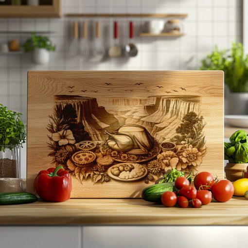 Grabado de tabla de embutidos, Fiesta de Acción de Gracias, Decoración de arte láser del Gran Cañón - Imagen 5