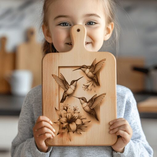 Charcuterie Board Laser Engraving File, Hummingbird Family 3D,