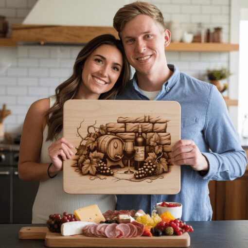 Charcuterie Board Laser Engraving File, Retro Wine Bottle,