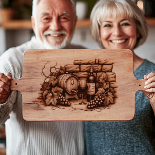 Charcuterie Board Laser Engraving File, Retro Wine Bottle,