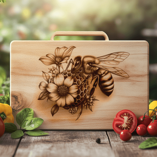 Tavolozza di salumi Laser File, Illusione 3D api e fiori, Incisione per arredamento cucina - immagine 2