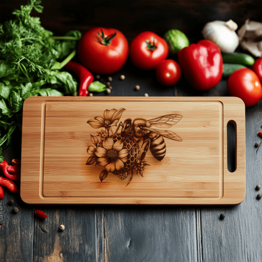 Tavolozza di salumi Laser File, Illusione 3D api e fiori, Incisione per arredamento cucina - immagine 3
