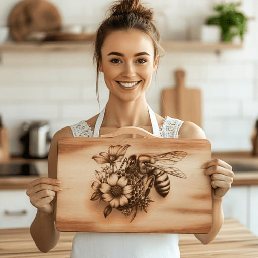 Tavolozza di salumi Laser File, Illusione 3D api e fiori, Incisione per arredamento cucina - immagine 4