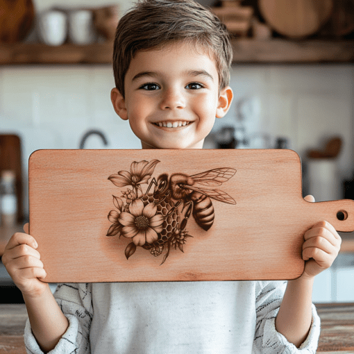 Tavolozza di salumi Laser File, Illusione 3D api e fiori, Incisione per arredamento cucina - immagine 5
