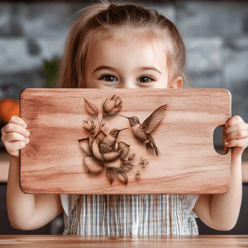 Charming Charcuterie Board, 3D Hummingbird Design, Engravable Decor