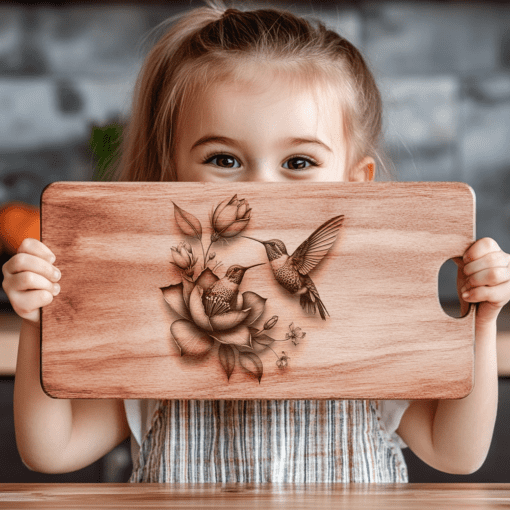 Charming Charcuterie Board, 3D Hummingbird Design, Engravable Decor