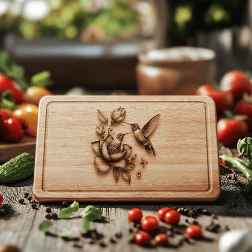 Charming Charcuterie Board, 3D Hummingbird Design, Engravable Decor