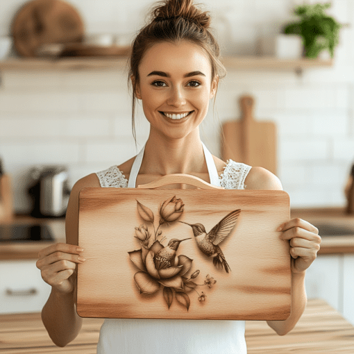 Charming Charcuterie Board, 3D Hummingbird Design, Engravable Decor