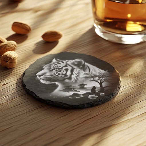 Grabador de grabado de pizarra de doble exposición de tigre y pagoda japonesa para decoración del hogar - Imagen 4