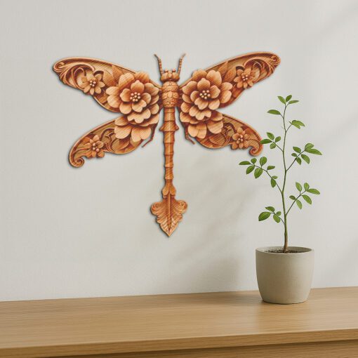 Archivo de grabado láser de ilusión 3D de libélula, intrincado arte natural para decoración del hogar - Imagen 2