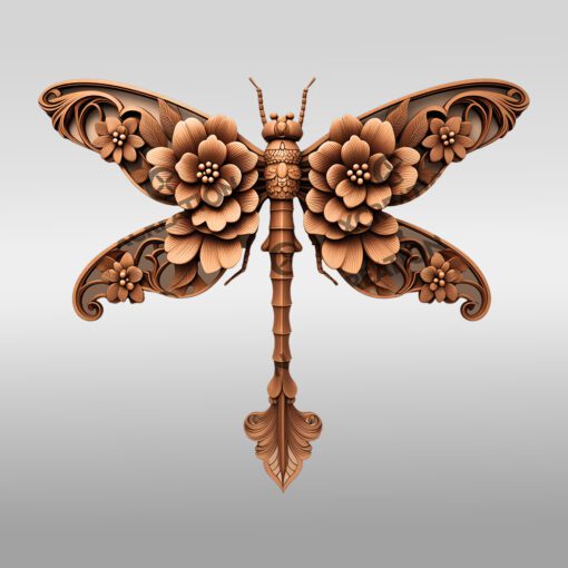 Archivo de grabado láser de ilusión 3D de libélula, intrincado arte natural para decoración del hogar