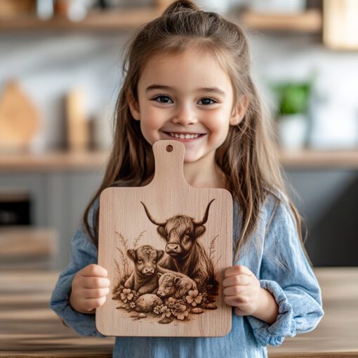 Family Highland Cows Laser Engraving File for Charcuterie