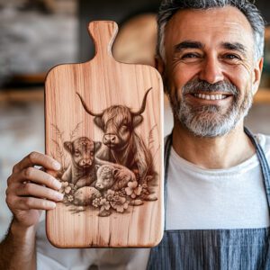 Family Highland Cows Laser Engraving File for Charcuterie