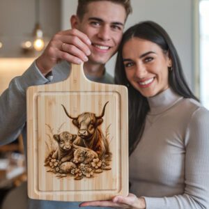 Family Highland Cows Laser Engraving File for Charcuterie