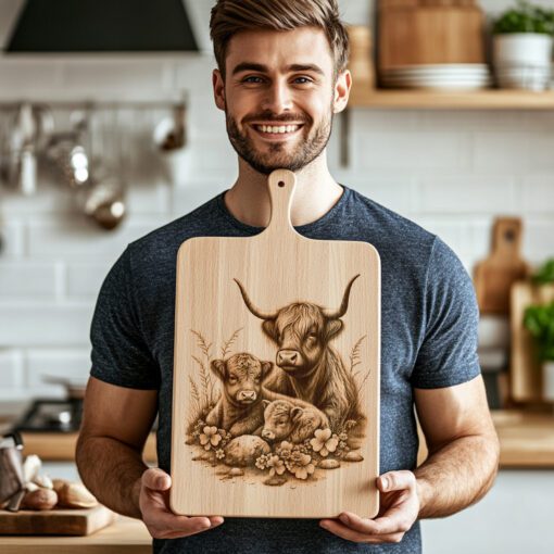 Family Highland Cows Laser Engraving File for Charcuterie