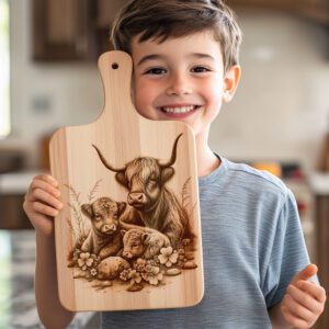 Family Highland Cows Laser Engraving File for Charcuterie