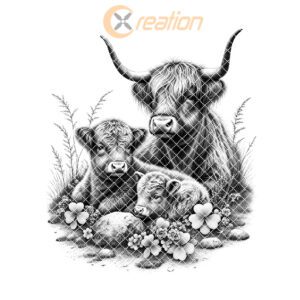 Family Highland Cows Laser Engraving File for Charcuterie