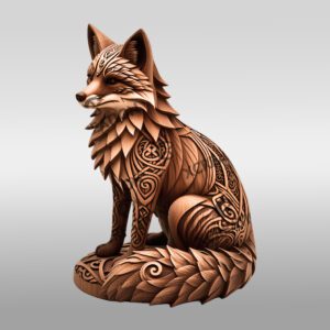 Fox Wildlife 3D Engraving Design, Unique Digital Art