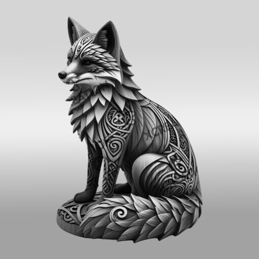 Fox Wildlife 3D Engraving Design, Unique Digital Art