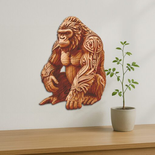 Gorilla, Arte a Illusione 3D, File di Incisione Laser di Fauna Selvatica per Progetti Fai-da-te - immagine 4