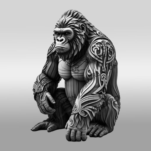 Gorilla, Arte a Illusione 3D, File di Incisione Laser di Fauna Selvatica per Progetti Fai-da-te - immagine 6