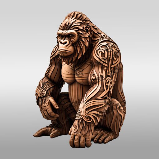Gorilla, Arte a Illusione 3D, File di Incisione Laser di Fauna Selvatica per Progetti Fai-da-te