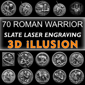 3D Roman Warrior Illusion Design Bundle, Slate Coaster Engraving