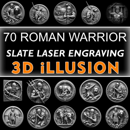 3D Roman Warrior Illusion Design Bundle, Slate Coaster Engraving