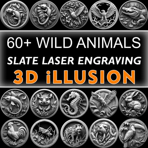 Wild Animal 3D Illusion Slate Coaster Laser Engraving