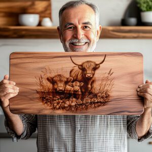 Highland Cow Family Charcuterie Board Engraving File, Meadow