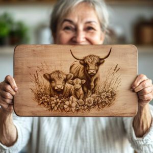 Highland Cow Family Charcuterie Board Engraving File, Meadow