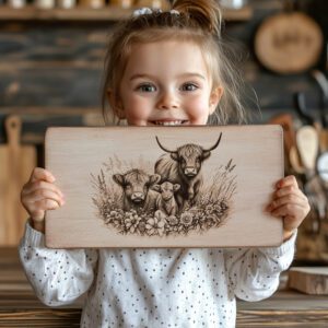 Highland Cow Family Charcuterie Board Engraving File, Meadow