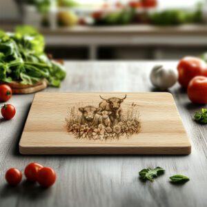Highland Cow Family Charcuterie Board Engraving File, Meadow
