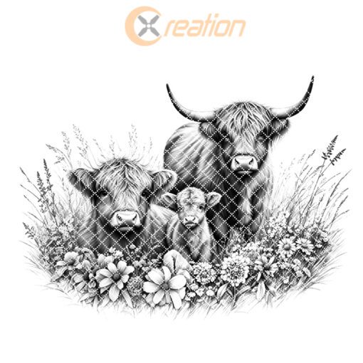 Highland Cow Family Charcuterie Board Engraving File, Meadow