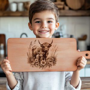 Highland Cow Family Charcuterie Board Engraving File, Rustic